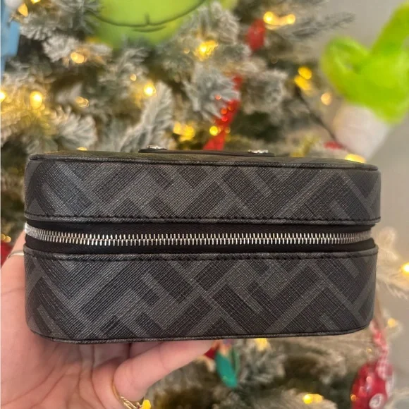 FENDI Zucca Monogram Logo Black & Grey Vanity Zippy Case Box NEW